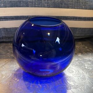 Vintage Cobalt Blue Bowl Vase Ornament Art Glass Globe Round vase